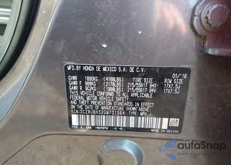 2016 Honda Hr-V Lx z USA, uszkodzony, nr VIN 3CZRU6H32GM731964